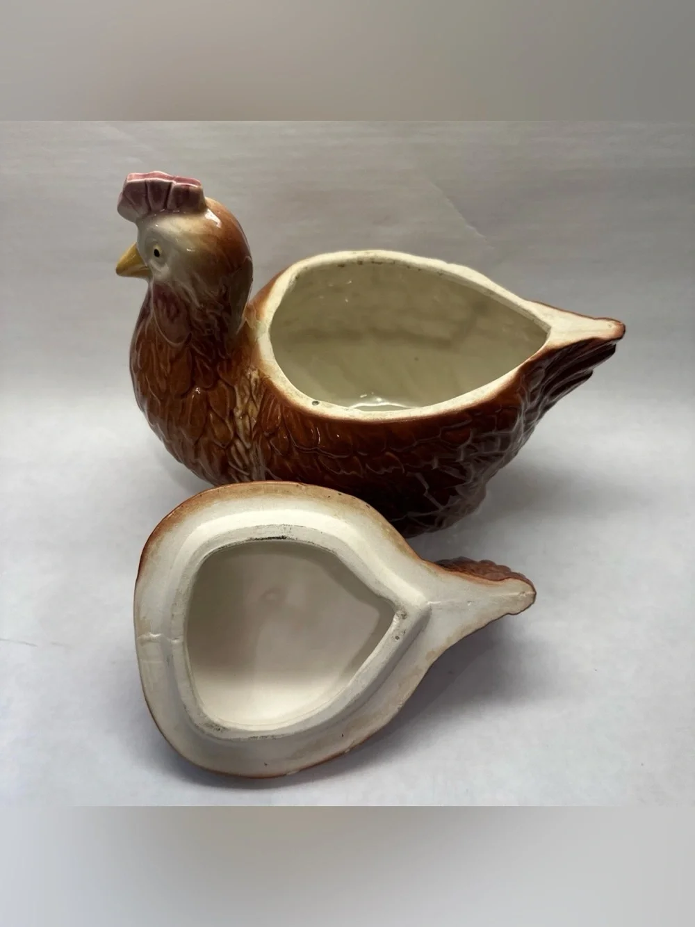 Vintage 1940s FAPCO Chicken Hen Ceramic Cookie Jar USA Farmhouse Cottage Country